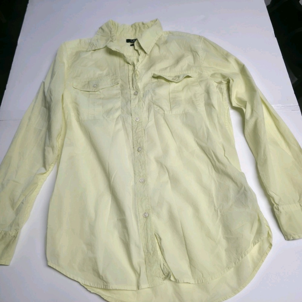Lauren Ralph Lauren Pastel Yellow Long Sleeve Button Down Shirt Blouse Sz Small